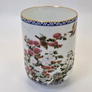 Franklin Porcelain 1985 Japan Teacup Chrysanthemum Sparrow Month Series Vintage